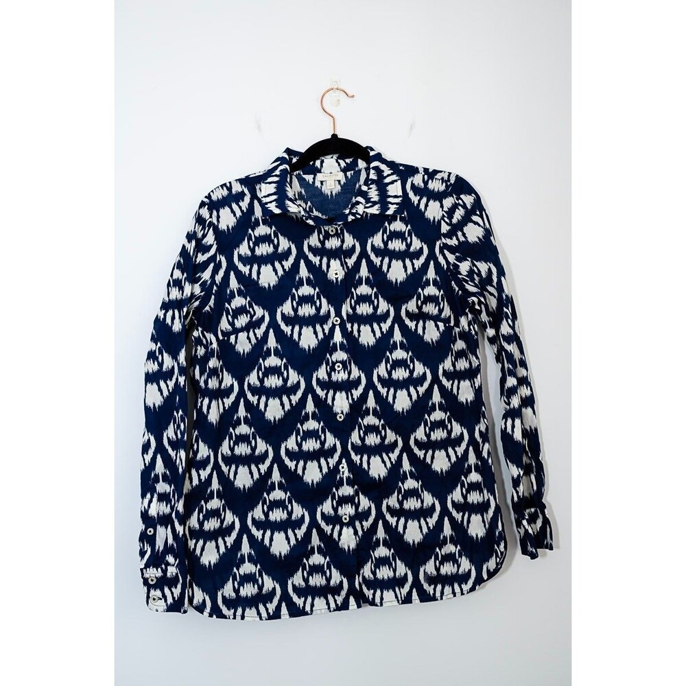 Talbots Button up shirt S blue white abstract office‎ business casual cotton
